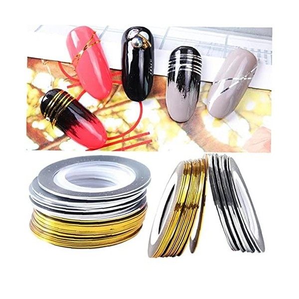 20 Rolls or Argent Striping Ligne Tape Nail Art Stickers Polonais Transfert Ongles Adhésif Decal Manucure Foils Décoration