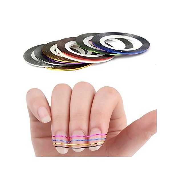 16x Nail Sticker Fil Bandes Stripping Tape à Ongles Nail Art Pochoir, Nail Art Décoration Stripes, Set de décoration Nail Art