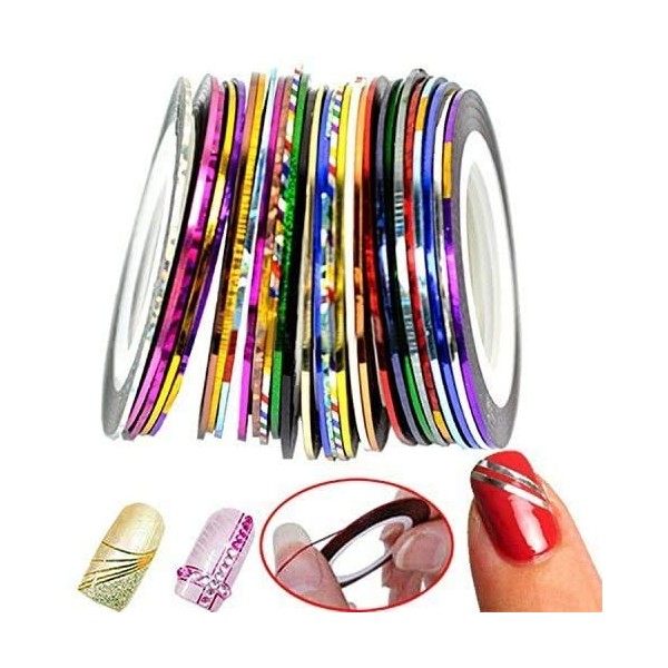 30 Couleurs Multicolore Couleurs Mélangées Rouleaux Bande de Bande Ligne Nail Art Décoration Autocollant DIY Nail Tip