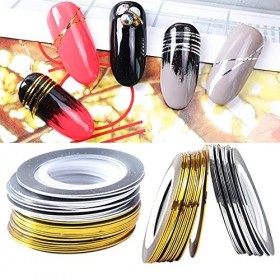 20 Rouleaux Gold Silver Striping Tape Sticker Art Art Polish Transfer Nail Fil Foils Adhesive Decal Manucure Decoration