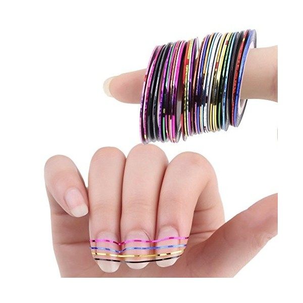 30 Couleurs Multicolor Nail Stickers Multi-motifs Rolls Striping Tape Line DIY Nail Art Modèles de manucure pour femmes fille