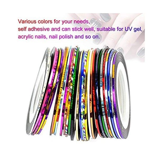 INTVN 30 Couleurs Nail Art Décoration Stripes, Ongle Nail Art Striping Tape, Striping Tape Fil Bandes Autocollant Ongle Tips