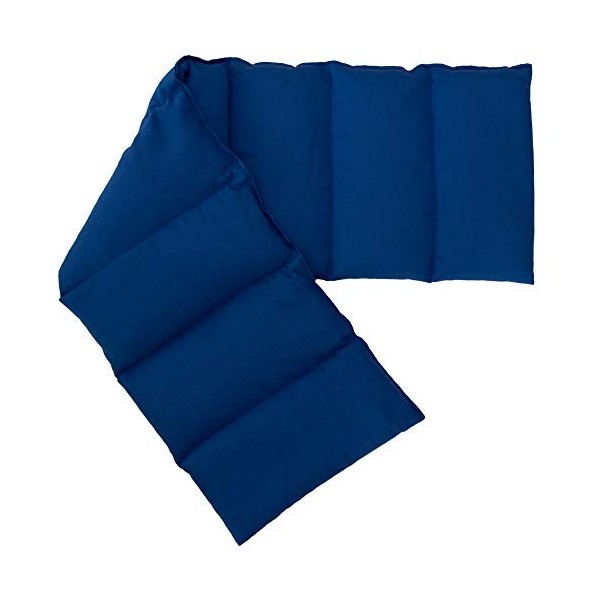 Coussin aux graines de lin compartimenté en huit XXL - 75x20 cm - Tissu biologique bleu gentiane - Coussin bouillotte aux gra