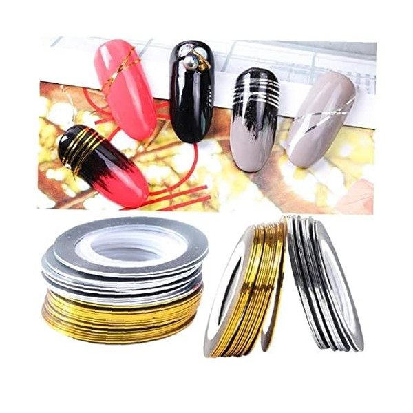 Zonster 20 Rouleaux Doré Argenté Bande Bande Ligne Nage Art Autocollants Vernis Virement Ongles Files Foils Adhésif Décalure 