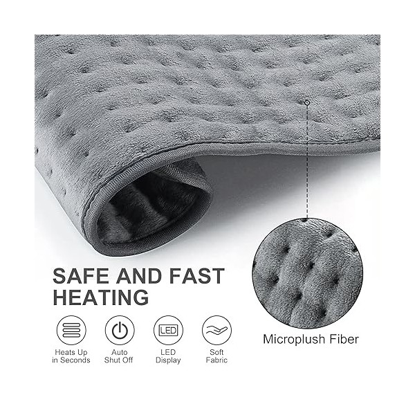 Coussin chauffant électrique pour soulager les douleurs dorsales avec 6 températures, doux et amovible pour homme et femme