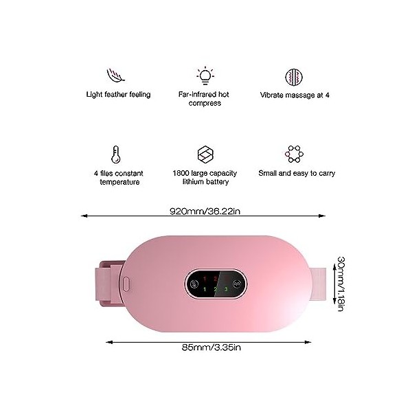 CJBIN Ceinture Chauffante, Coussin Chauffant Menstruel avec 6 Niveaux de Chauffage et 6 Modes de Massage par Vibration, Régla