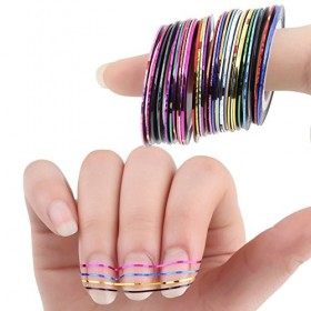 Gshy 32 pcs Nail Sticker Fil Bandes Striping Tape Autocollant Manucure Ongle Nail Art Tips Décoration Autocollant DIY