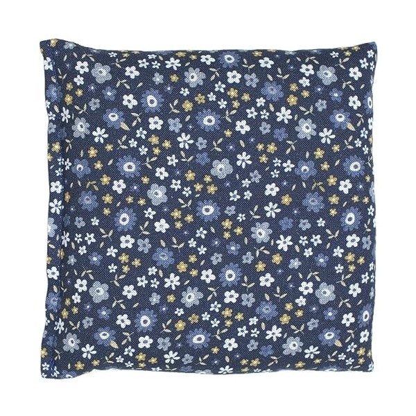 Coussin aux graines de lin - Bouillotte sèche 12x12cm - fleurs bleues - Coton Bio - Coussin naturel thermique utilisable chau