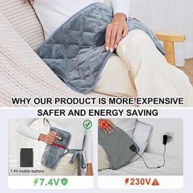 Vofuoti Coussin Chauffant Electrique avec Batteries, 3 Niveaux de Température, Coussin Chauffant Dos Sans Fil, 30 * 60cm, Cei