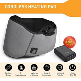 Coussin chauffant électrique portable sans fil, coussin chauffant USB avec batterie externe de 10 000 mAh et 3 réglages de ch