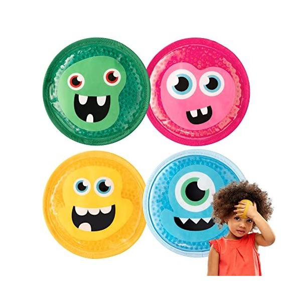 Magic Gel Poche de Gel Chaud Froid pour Enfant - Lot de 4 - Patch de Glace Avec Image Amusante de Petits Monstres - Compresse