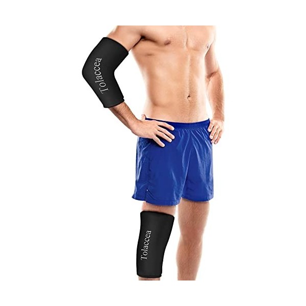 Poche de Glace Genou ou Coude pour Thérapie chaude et froide, Poche de froid flexible de manchon de compression froid Gel réu