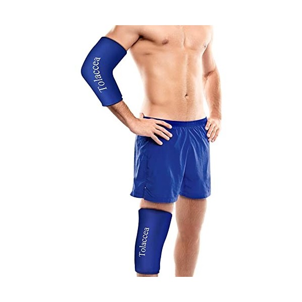 Poche de Glace Genou ou Coude pour Thérapie chaude et froide, Poche de froid flexible de manchon de compression froid Gel réu