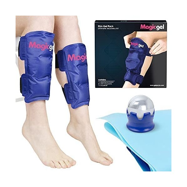 Magic Gel Pack de Glace pour Tibia - Soulagement de la Douleur de Périostite Tibiale - Poche de Glace Avec Bandes dEtirement