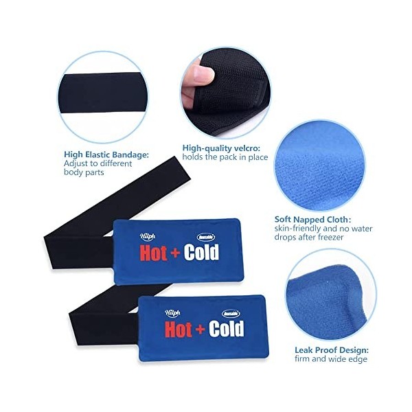 Hilph Poche de Glace avec Sangles Élastiques Velcro Pansements, Gel Paquet Compresse Chaud Froid, Thérapie Par le Chaud et le