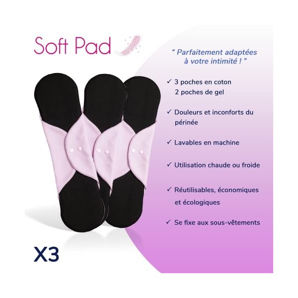 Soft Pad 2 Poches de Gel Froid-Chaud | livrées avec 3 housses lavables en forme de serviette | Grossesse, post accouchement, 