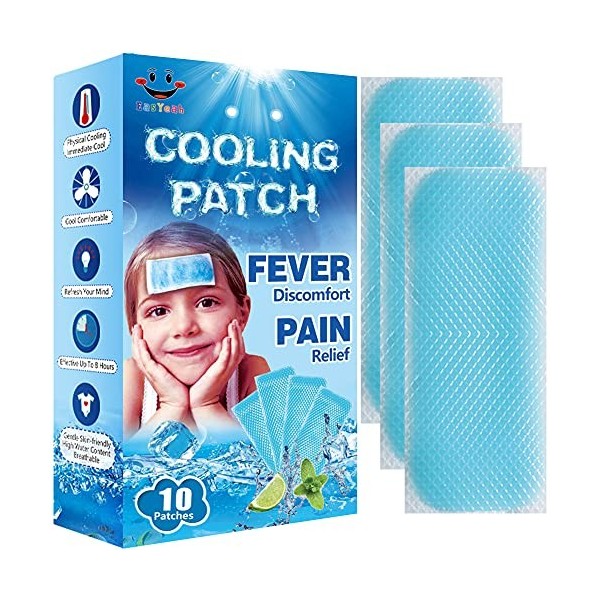 10 x EasYeah Patch de Gel Refroidissant pour la Fièvre, Patch de Gel Rafraîchissant pour la Fièvre et des Migraines - pour Bé