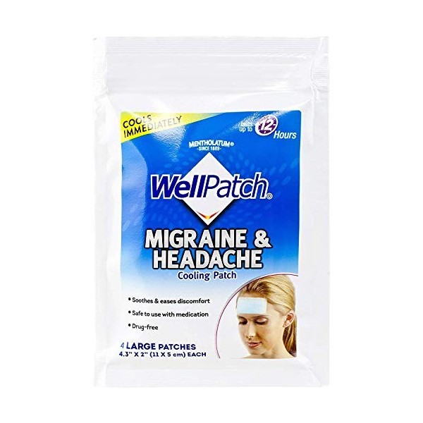 WellPatch Lot de 4 coussinets rafraîchissants pour maux de tête contre la migraine Lot de 6 - 24 coussinets.