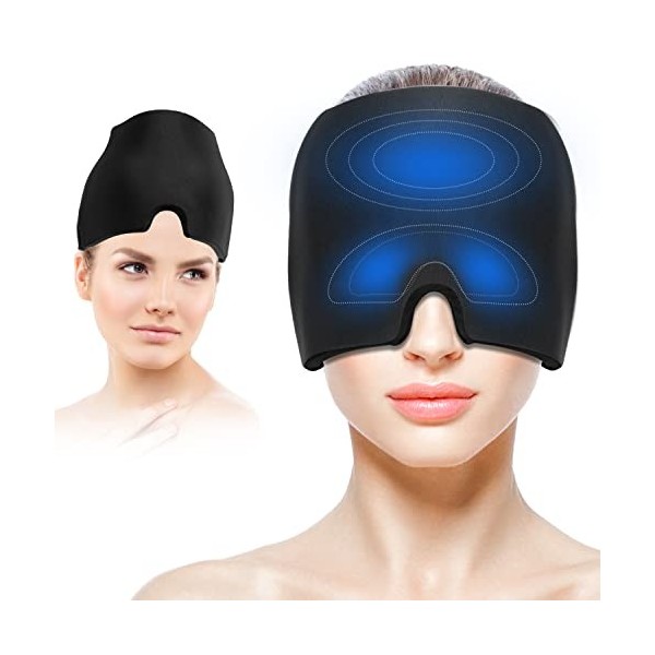 Masque Migraine Froid Relief Cap Bonnet Anti Céphalées Poche de Glace En  gel Stretchable Pour Les Soulagement Des Tensions