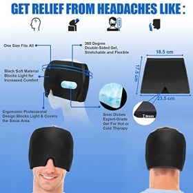 HUDDU Poche de Glace Bonnet Migraine Relief Cap de Refroidissement, Coussinets de Refroidissement Stretchable, Masque de Somm