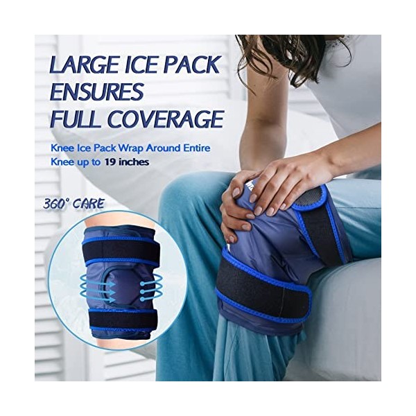 Lot de 1 poche de glace XXL enveloppant lensemble du genou après une chirurgie, poche de glace en gel réutilisable pour bles