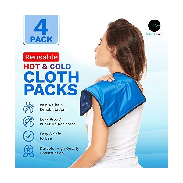 Lot de 4 packs de glace chaude et froide réutilisables XXL pour blessures | Compresse froide, poche de glace, compresses de g