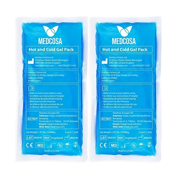 Medcosa Lot de 2 compresses thermiques chaud/froid multifonction, flexibles et réutilisables, pour traitement des blessures s