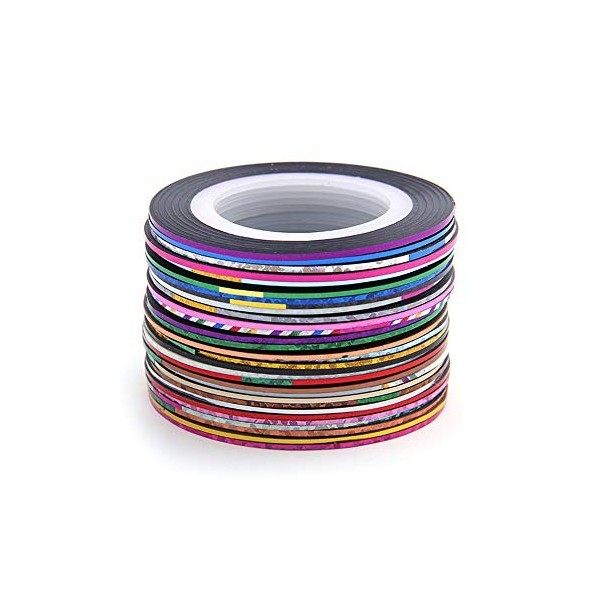 ERYUE Ligne dart dongle, 30 Rolls Mixed Colors Nail-Striping Art Bande Ligne Sticker DIY Decal avec 1Pc Bande Libre Cas Tit