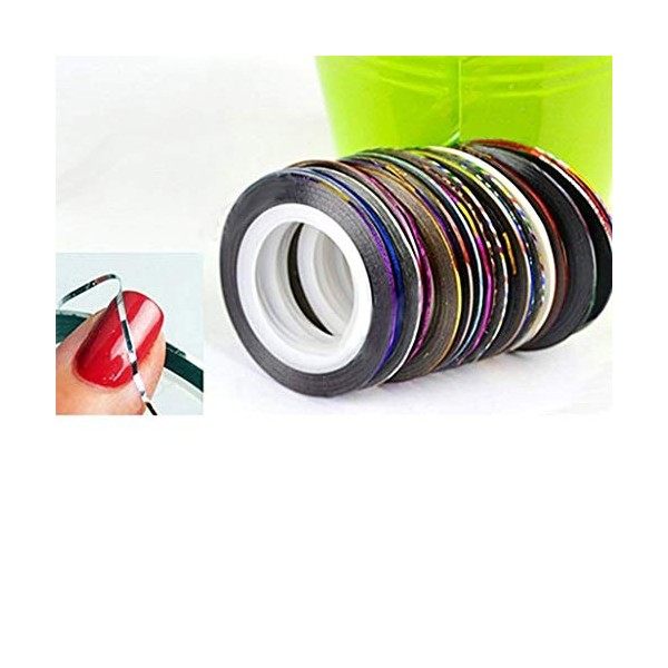 Générique 10 Couleurs Mixtes Nail Art Narrow Line Striping Tape Sticker DIY Nail Tip Décorations Adhésif Nail Striping Autoco