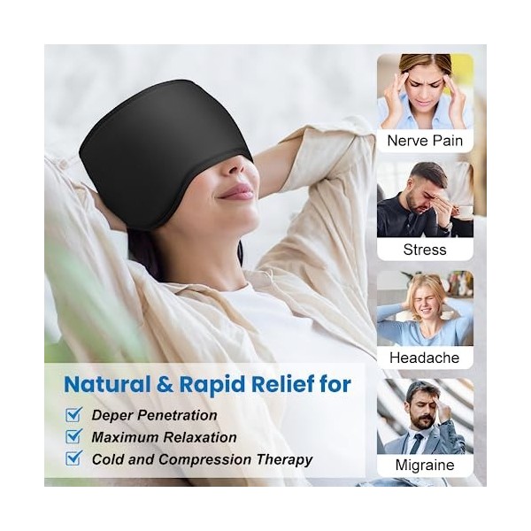 NEWGO Pack de glace pour la tête pour la migraine, pack de glace réutilisable pour les maux de tête, compresses chaudes et fr