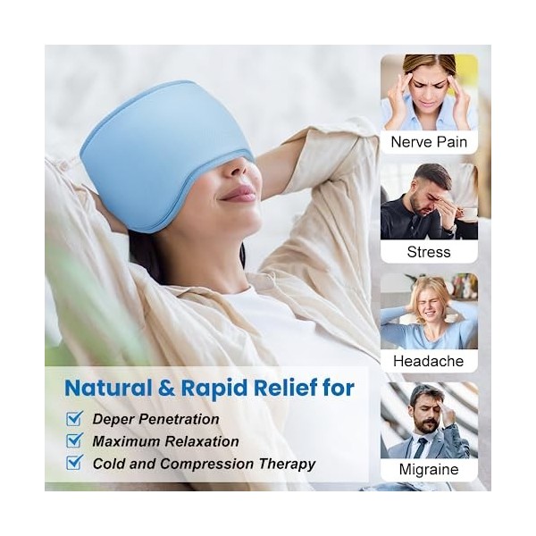 NEWGO Pack de glace pour la tête pour la migraine, pack de glace réutilisable pour les maux de tête, compresses chaudes et fr