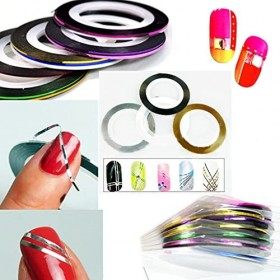 Générique 10 x Colorful 20m Rolls Nail Art Conseils Bande Striping Line Line Sticker DIY Décoration Élégant et Populaire