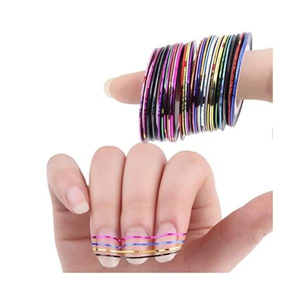 KAYLRE Autocollant pour Ongles Ligne de Ruban à Rayures de Couleur Mixte 30Rolls for DIY 3D Décorations dart Nail Art Decals