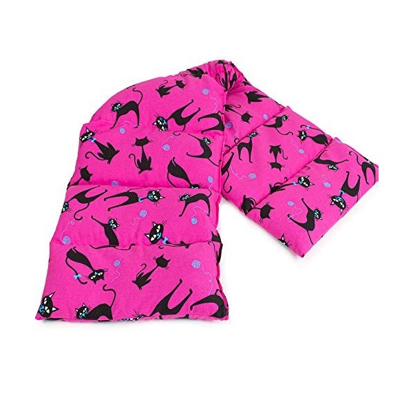 Coussin aux graines de groseille compartimenté en huit 75x20cm - chat noir - fuchsia - Coussin bouillotte aux graines - Compr