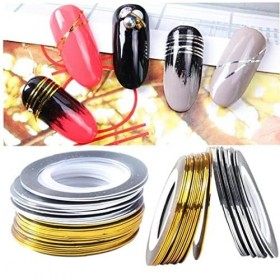 20 Rouleaux Nail Art Stickers Line Gold Silver Strip Striping Line Pologne Transfer Transfert Nail Foils Décoration Manucure 