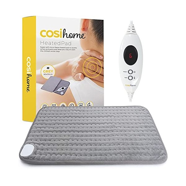 Cosi Home Coussin Chauffant Électrique Grande Taille 60 x 30cm, 6 Réglages de Chaleur, Lavable en Machine Avec Housse en Micr