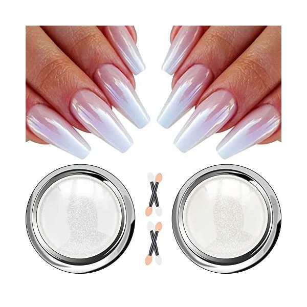 Perle Blanche Poudre pour Ongles Chromée - Cadeau Saint Valentin Femme Aurora Sirène Licorne Poudre Pigmentée Chrome pour Ong