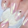 Perle Blanche Poudre pour Ongles Chromée - Cadeau Saint Valentin Femme Aurora Sirène Licorne Poudre Pigmentée Chrome pour Ong