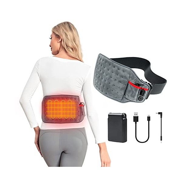 Ceinture Chauffante Lombaire Sans Fil - 3 Modes Massage / 5 Niveaux Chaleur - Arrêt Auto 15 Min - Pour Dos, Ventre - 107x21 Cm