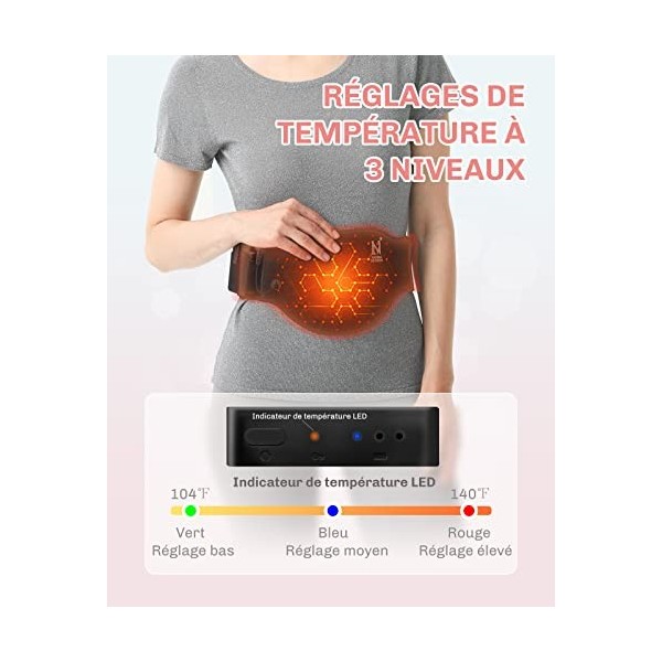 Coussin chauffant électrique pour les règles Aroma Season, 3 réglages de température et arrêt automatique, soulage la douleur