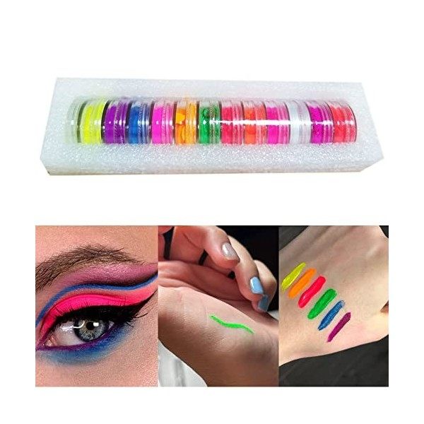 Lot de pigments phosphoreux fluorescents pour ongles - Poudre pour les yeux - Décoration pour ongles - Paillettes C 