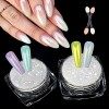 2 Pcs Poudre Chrome Ongle Blanc, Perle Blanche Poudre pour Ongles Chromée, Poudre de Paillettes Aurora Transparente, pour Gla