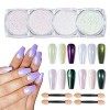 2 Pcs Poudre Chrome Ongle Blanc, Perle Blanche Poudre pour Ongles Chromée, Poudre de Paillettes Aurora Transparente, pour Gla