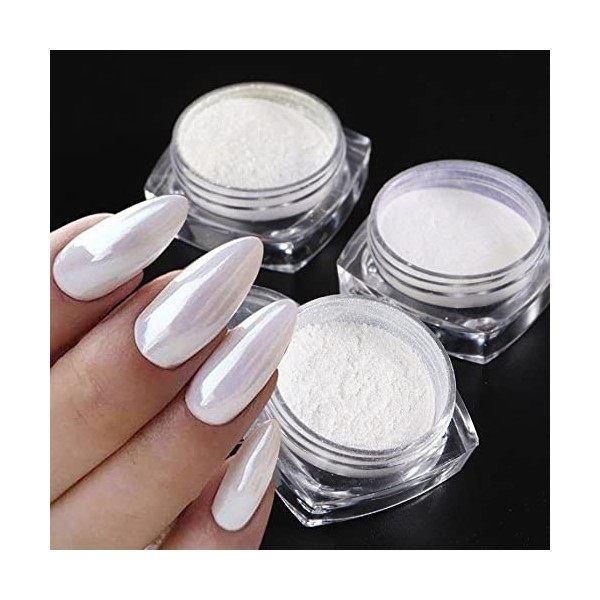 GZMAYUEN Poudre Chrome Ongle Nail Art 6Pcs Poudre Miroir Ongle Poudre Blanc Perle Ongle Poudre Holo Effet Perle Chrom Poudre 