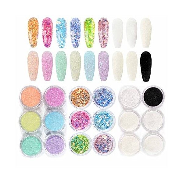 GZMAYUEN Poudre Chrome Ongle Nail Art 6Pcs Poudre Miroir Ongle Poudre Blanc Perle Ongle Poudre Holo Effet Perle Chrom Poudre 