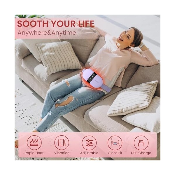 I-THERA-U Ceinture Chauffante Regle Douloureuse Electrique Coussin Chauffant Avec Batterie pour Menstruelle Lombaire Ventre D