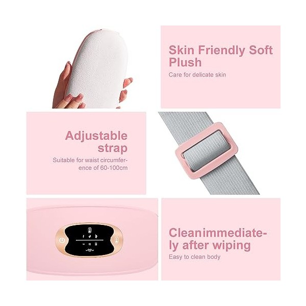 Aoreun Coussin Chauffant Menstruel, Ceinture Chauffante Electrique Portable Avec 3 Niveaux de Chaleur et 3 Modes de Massage P