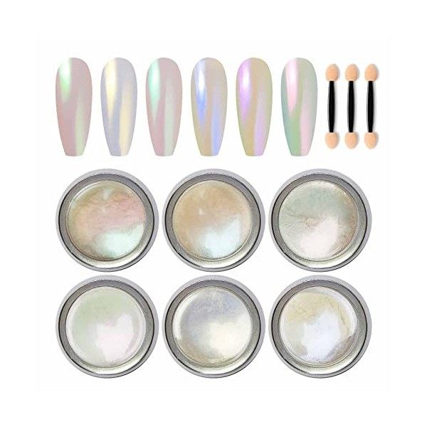 GZMAYUEN Poudre Effet Sirene Ongle Nail Art Perle Chrome Powder Nail Holographique Perle Miroir Pigment Nacré Ongle 6Pcs