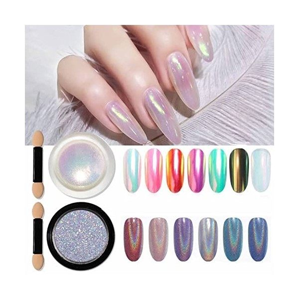GZMAYUEN Poudre Effet Sirene Ongle Nail Art Perle Chrome Powder Nail Holographique Perle Miroir Pigment Nacré Ongle 6Pcs