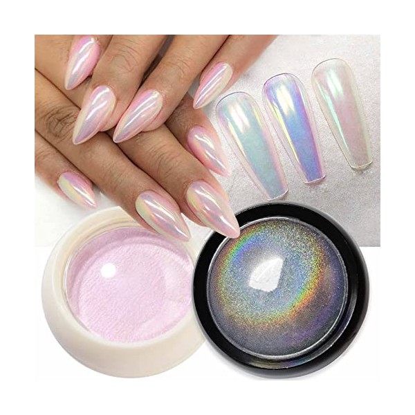 GZMAYUEN Poudre Effet Sirene Ongle Nail Art Perle Chrome Powder Nail Holographique Perle Miroir Pigment Nacré Ongle 6Pcs